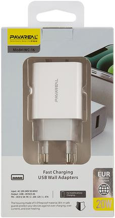 شارژر دیواری آیفون پاوا مدل wc16 توان 18wوات به همراه کابل 5 آمپر