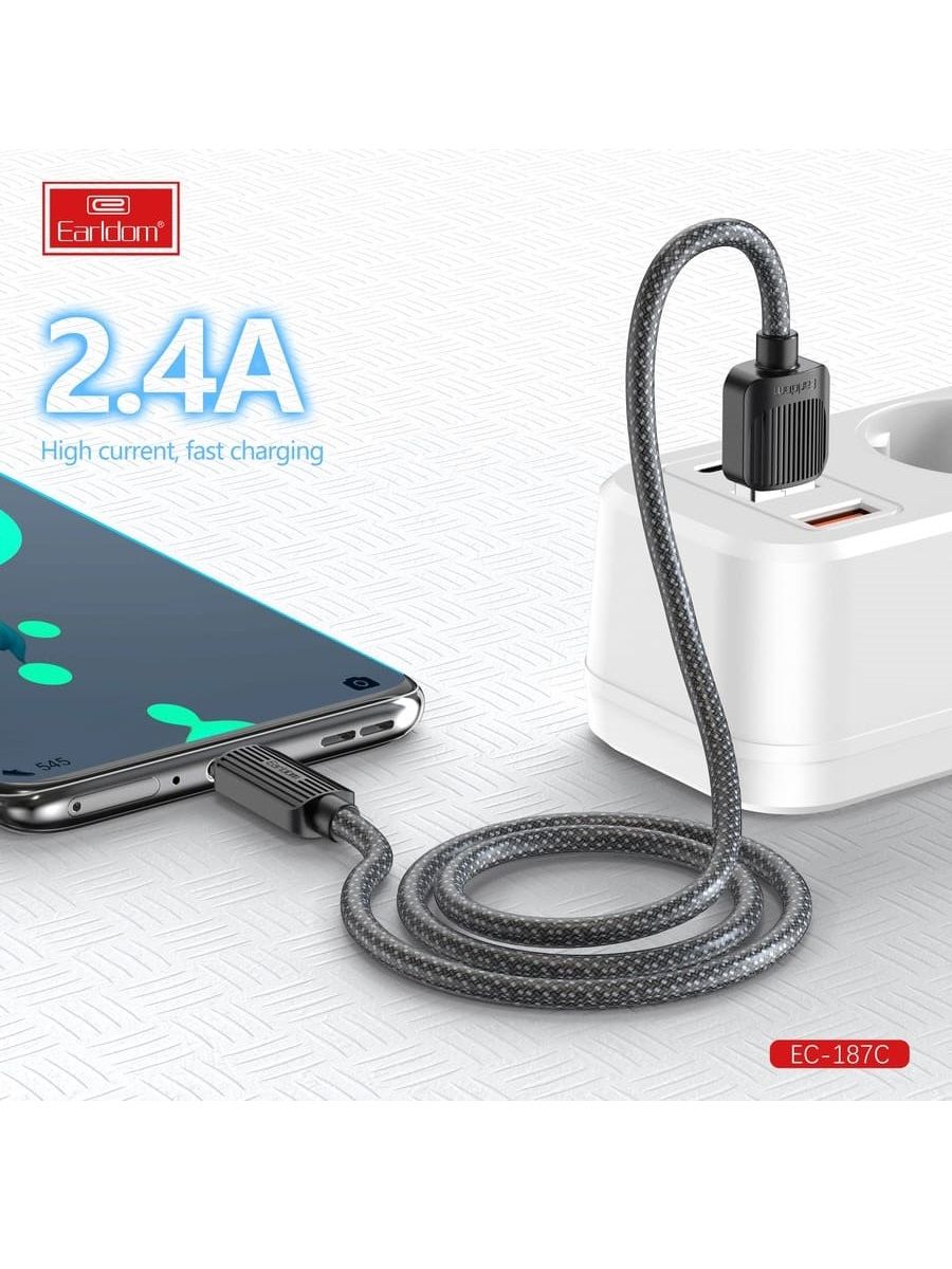 کابل شارژ تایپ سی EARLDOM مدل EC-187C (اصلی) گارانتی