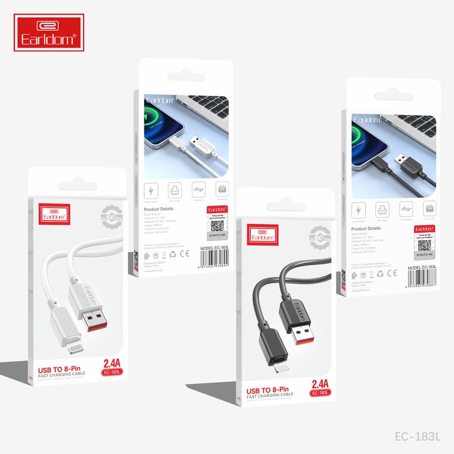 کابل شارژ سریع USB به تایپ سی یک متری ارلدام Earldom EC-182 type-c cable (اصلی)