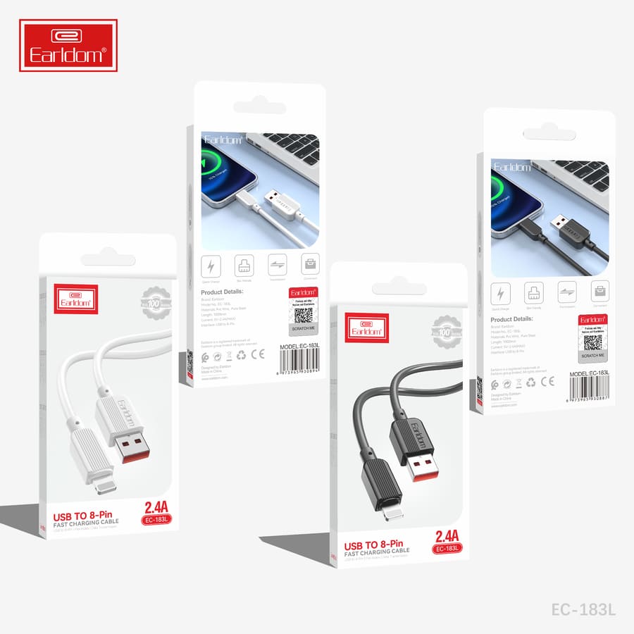 کابل شارژ سریع USB به تایپ سی یک متری ارلدام Earldom EC-182 type-c cable  ‏(اصلی)