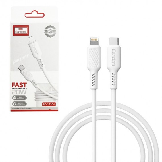 کابل شارژ سریع تایپ سی به لایتنینگ یک متری 20 وات ارلدام Earldom EC-171 Lightning cable  ‏(اصلی) گارانتی